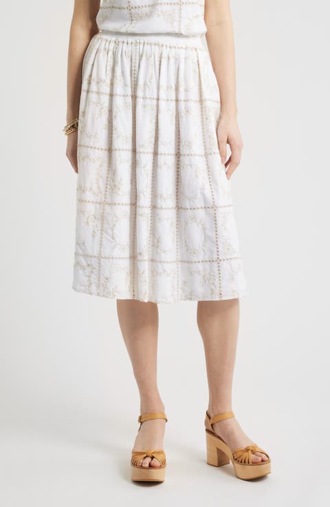 Cotton Eyelet Midi Skirt