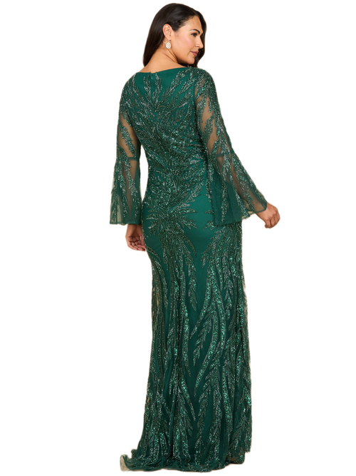 Lara New York High Neck Beaded Dress With Bell Sleeves In Green