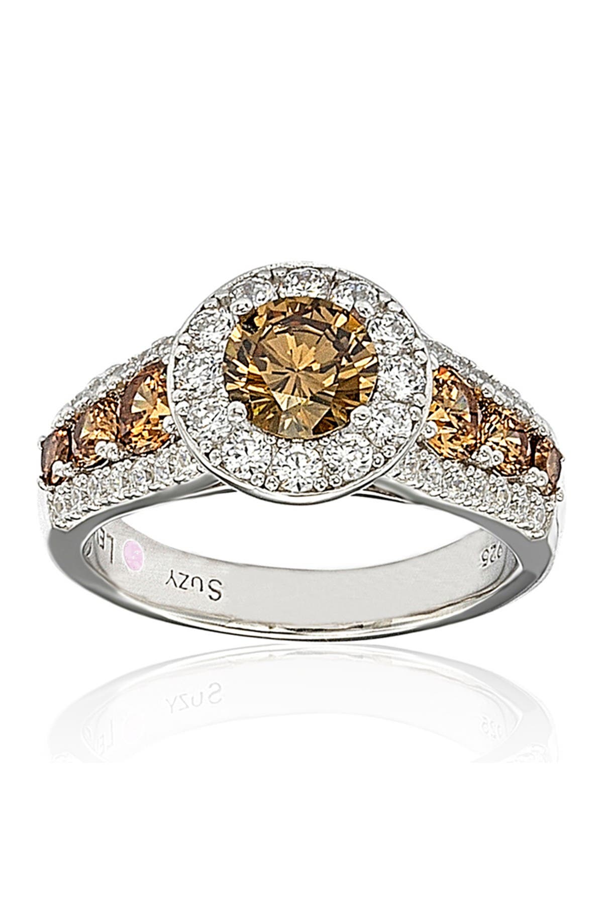 SUZY LEVIAN Sterling Silver Round-Cut Brown & White CZ Engagement Ring