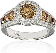 SUZY LEVIAN Sterling Silver Round-Cut Brown & White CZ Engagement Ring