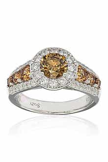 SUZY LEVIAN Sterling Silver Round-Cut Brown & White CZ Engagement Ring