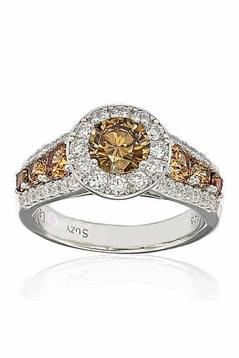 SUZY LEVIAN Sterling Silver Round-Cut Brown & White CZ Engagement Ring