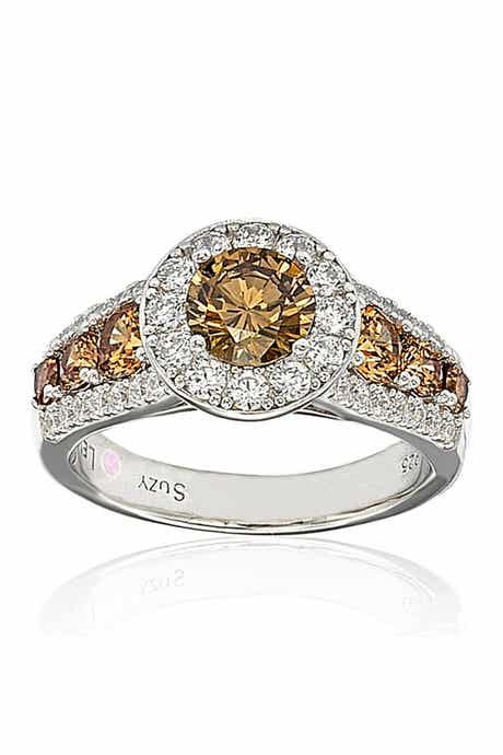 SUZY LEVIAN Sterling Silver Round-Cut Brown & White CZ Engagement Ring