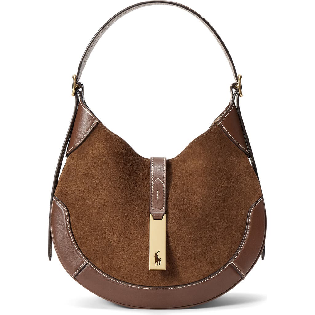 Polo Ralph Lauren Small Suede & Leather Shoulder Bag In Brown