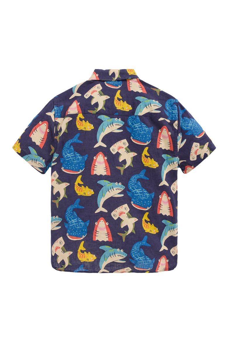 Kids' Linen & Cotton Short Sleeve Button-Down Shirt, Alternate, color, NAVY SHARKS