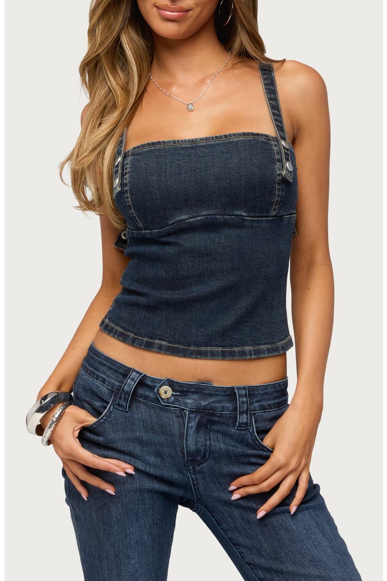 Koto Snap Button Stretch Denim Tank Top, Main, color, DARK-BLUE-WASHED