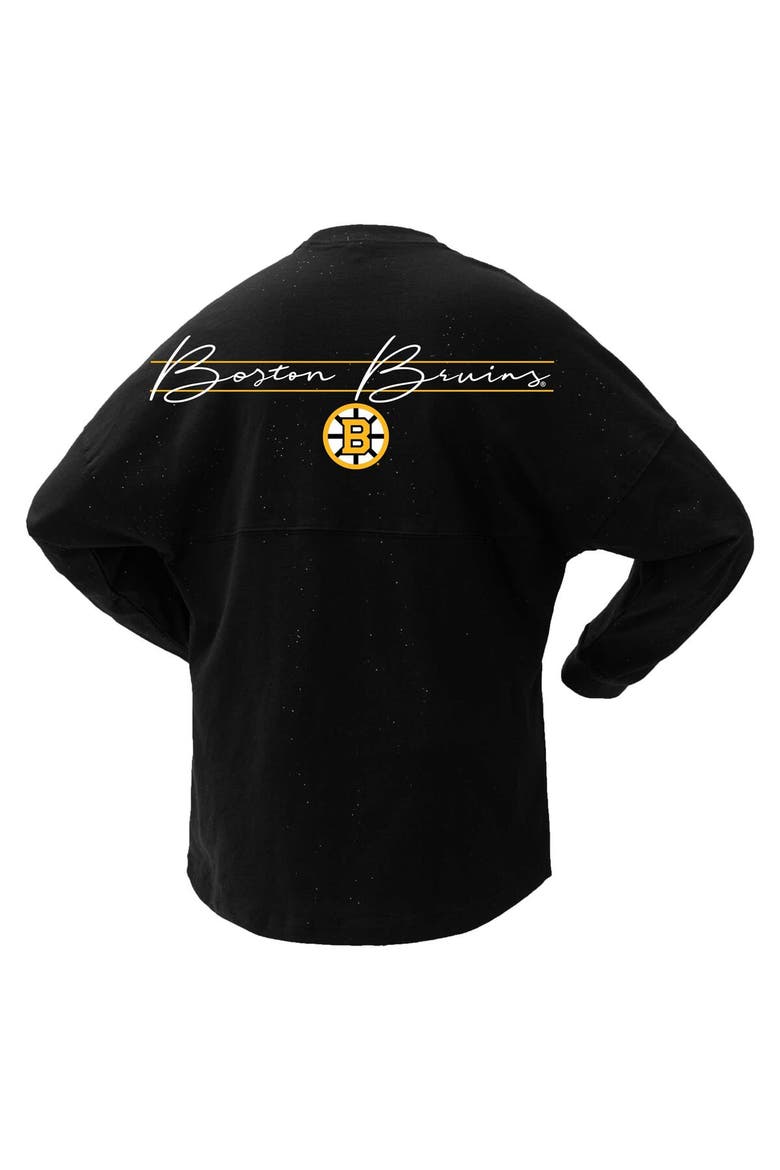 Women's Fanatics Branded Black Boston Bruins 100th Anniversary Sparkle Spirit Jersey T-Shirt, Alternate, color, Black