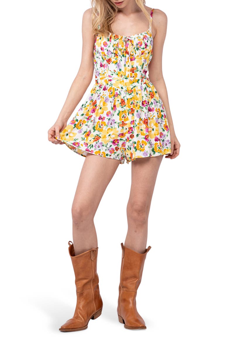 Floral Mini Romper, Main, color, YELLOW