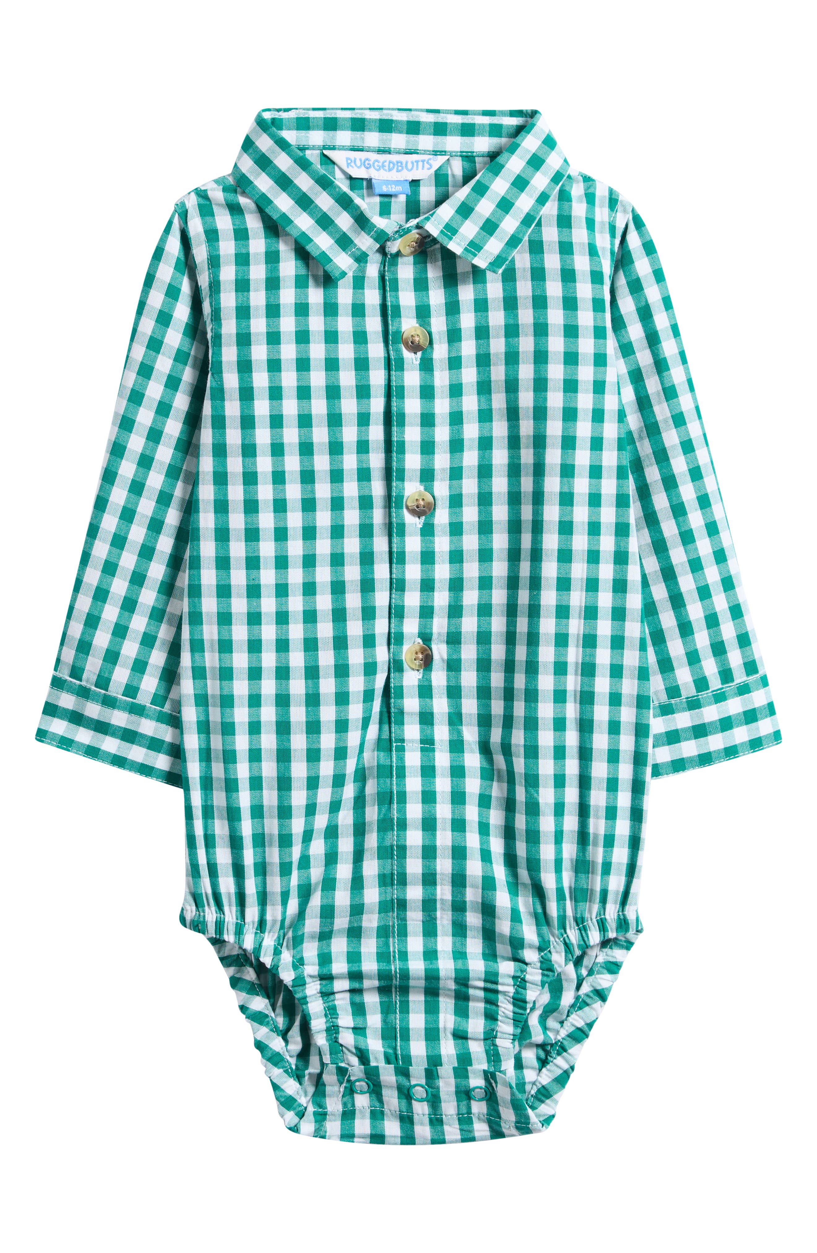 RuggedButts Emerald Green Gingham Cotton Bodysuit
