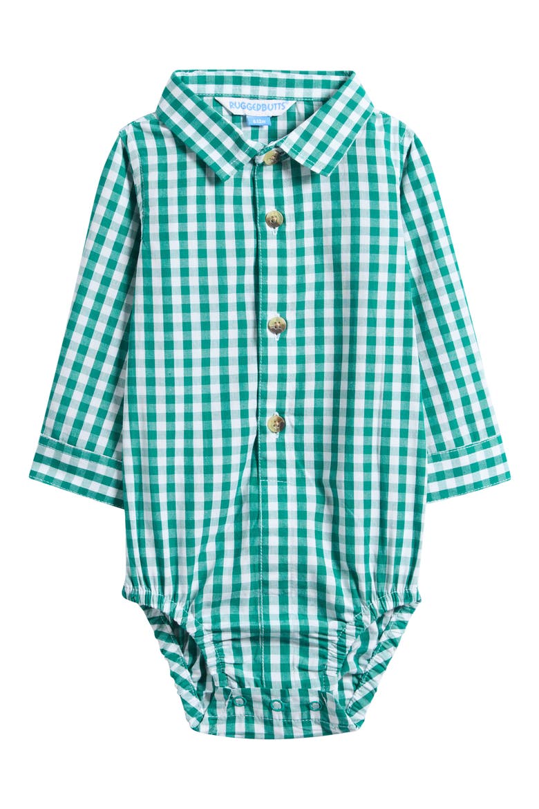 Emerald Green Gingham Cotton Bodysuit, Main, color, GREEN