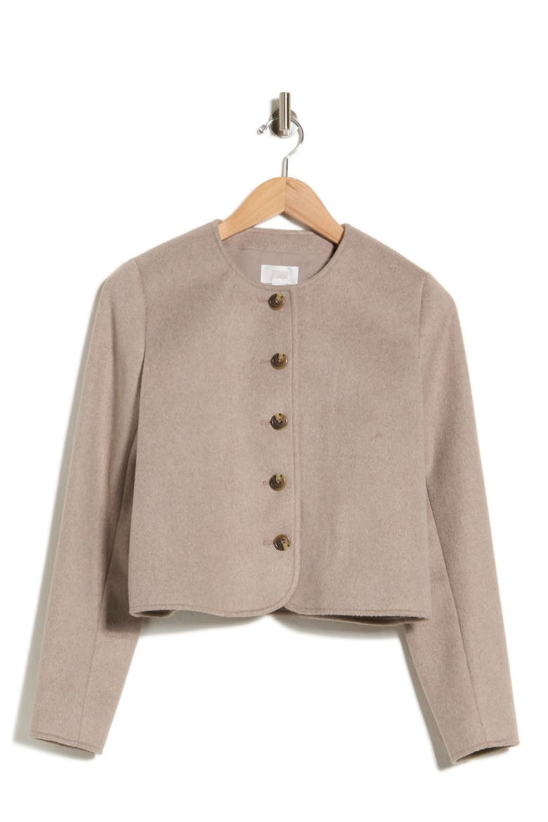 Cropped Collarless Jacket, Alternate, color, BEIGE OATMEAL LIGHT HEATHER