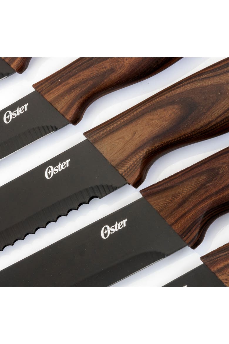 Godfrey 5 Piece Stainless Steel Black Cutlery Set with Wood Print Handles, Alternate, color, Wood
