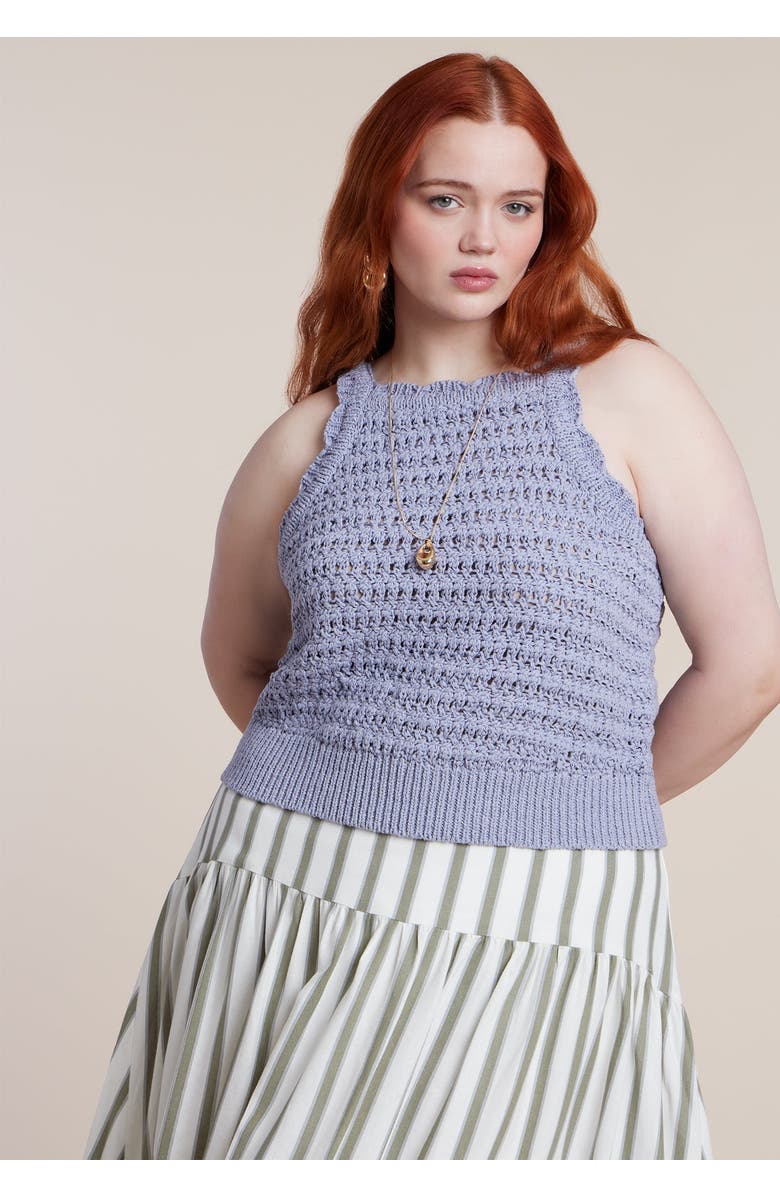 ELOQUII Open Stitch Racer Tank, Main, color, Blue Blizzard