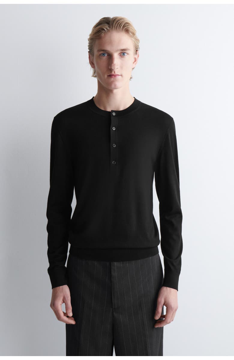 COS Slim Merino Wool Henley Top, Main, color, Black