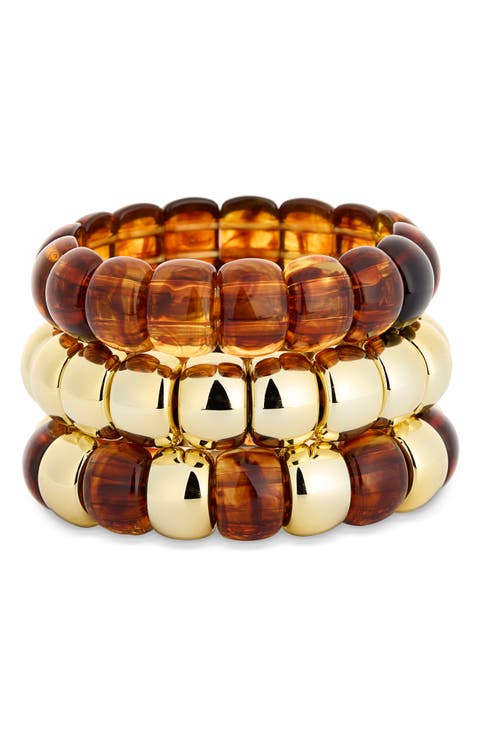 Set of 3 Beaded Resin Stretch Bracelets