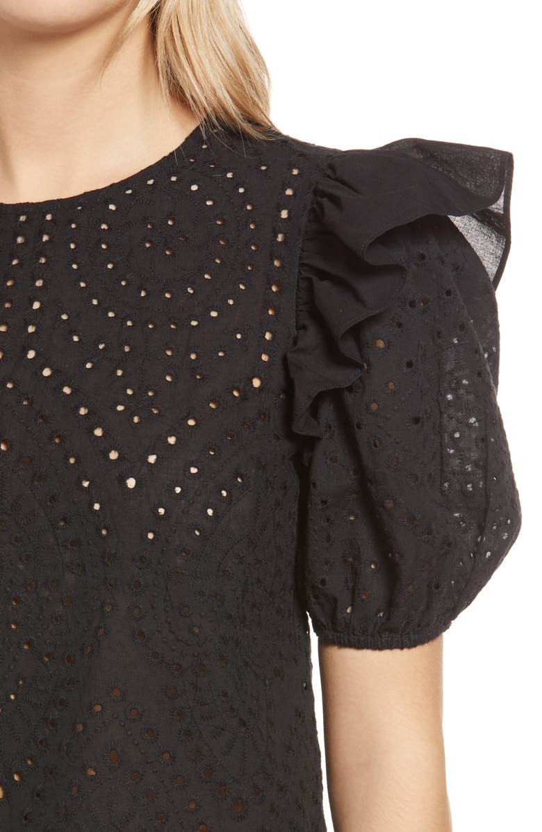 English Factory Ruffle Puff Sleeve Cotton Eyelet Top, Alternate, color, 