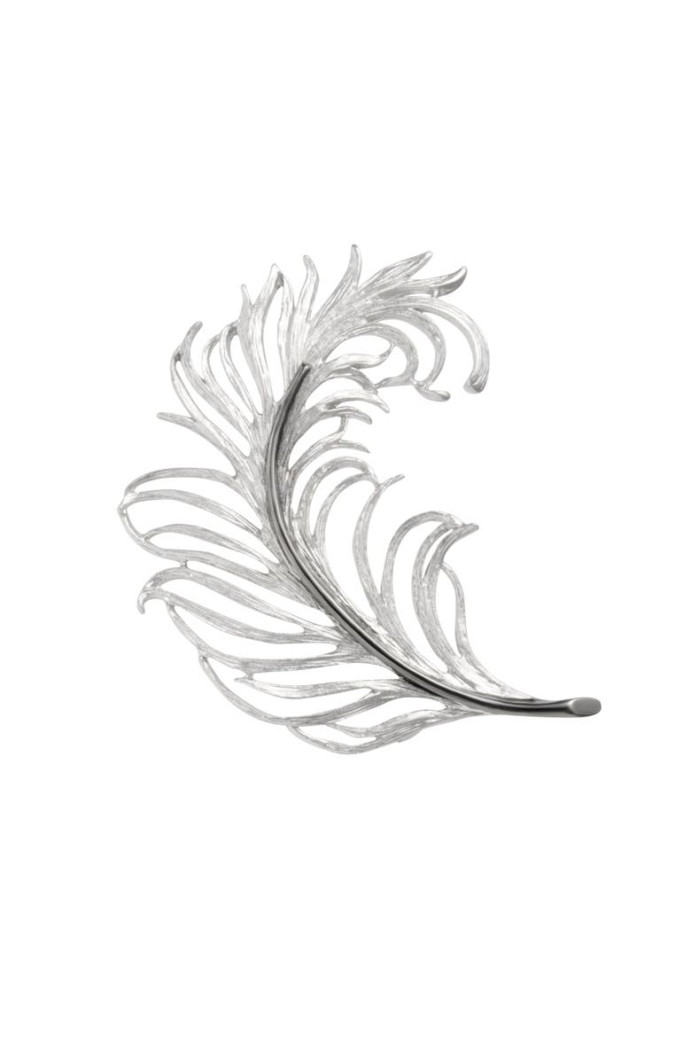 Sterling Feather Lapel Pin, Main, color, Silver Black
