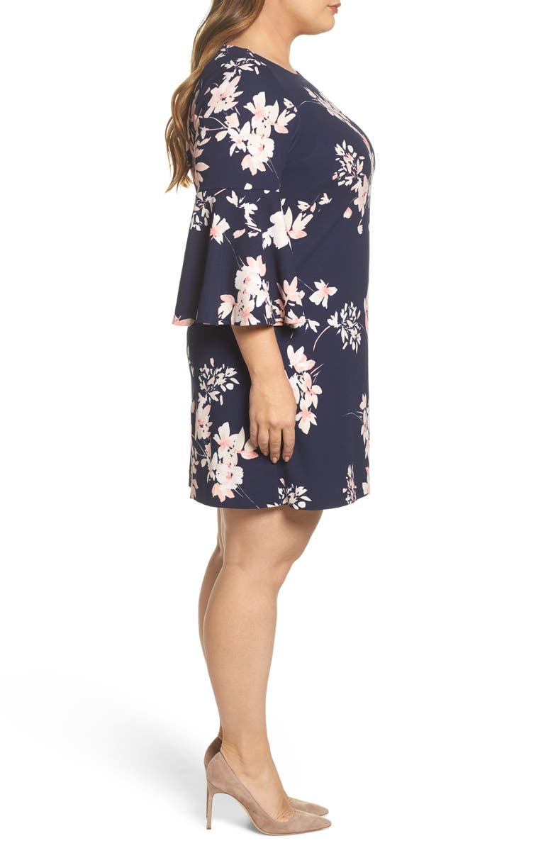 Eliza J Floral Print Bell Sleeve Shift Dress, Alternate, color, 