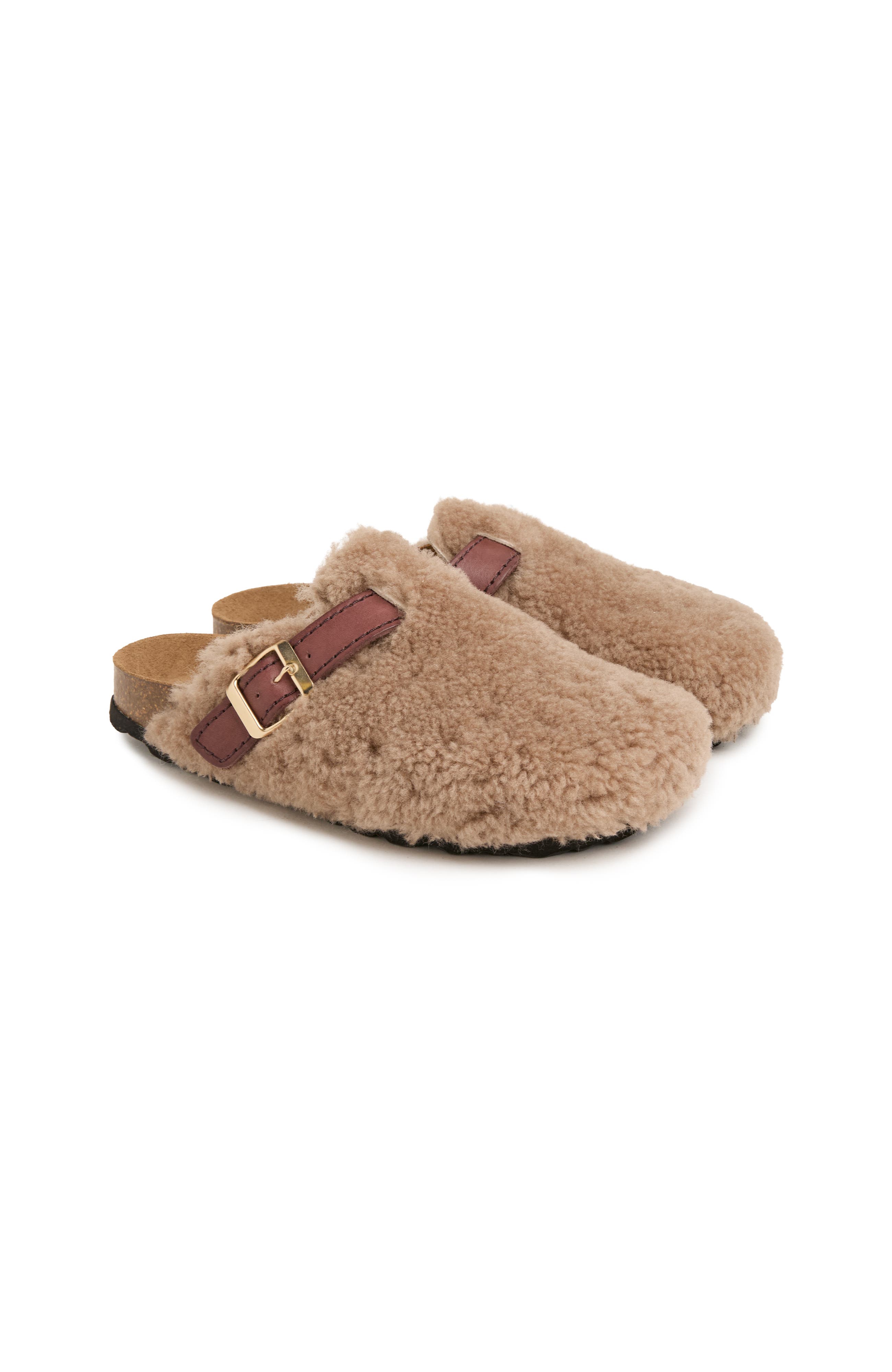 Leather Strap Teddy Clogs, Alternate, color, Beige