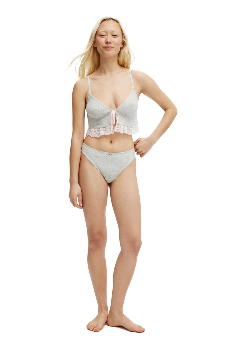 COTTON ON BODY Women's Sophie Cotton Pointelle Longline Bralette, Alternate, color, Grey Marle