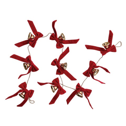 Metal Bell Garland with Cotton and Jute Bows, Accents