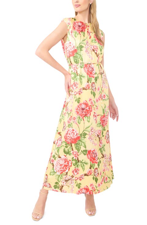 Floral Gathered Neck Midi Dress