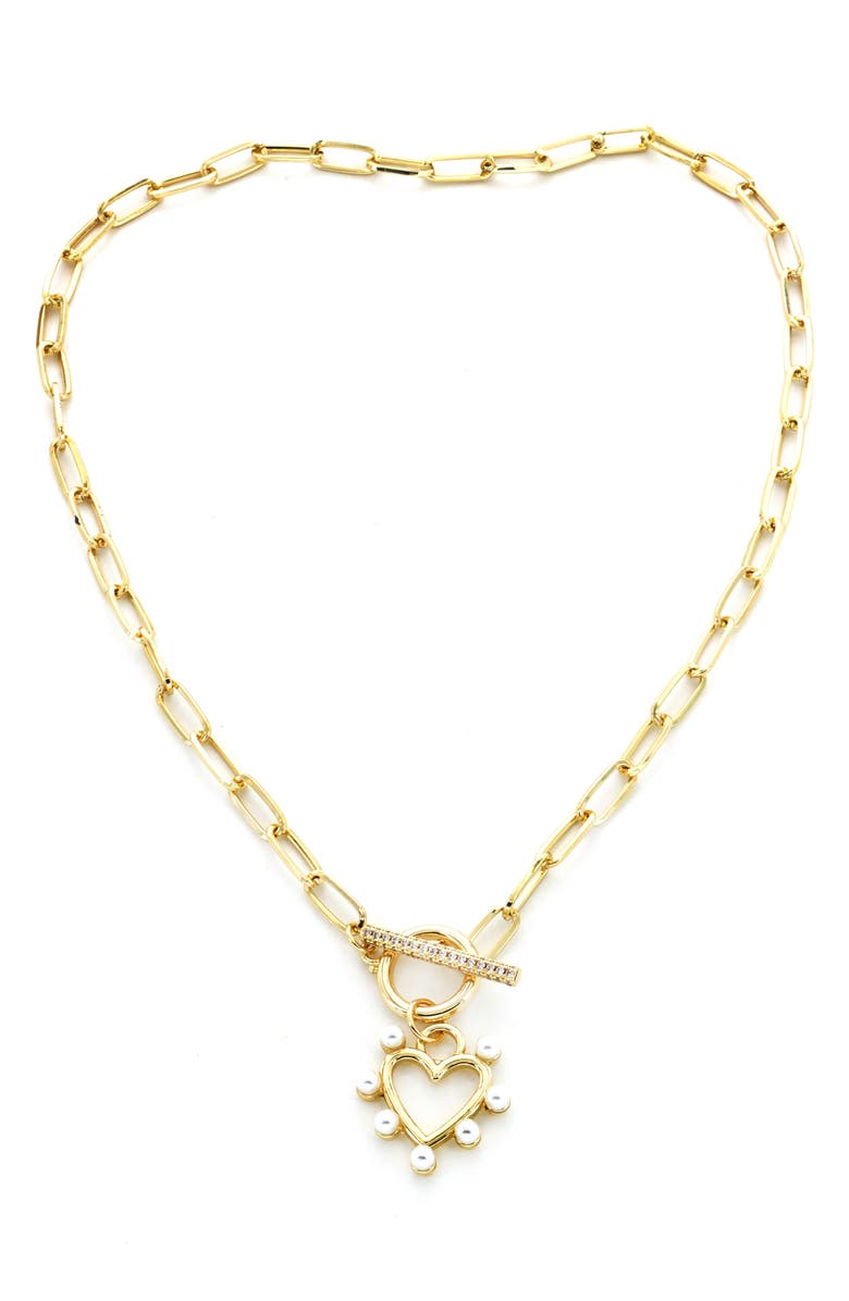 Panacea Faux Pearl Heart Pendant Toggle Necklace, Main, color, 
