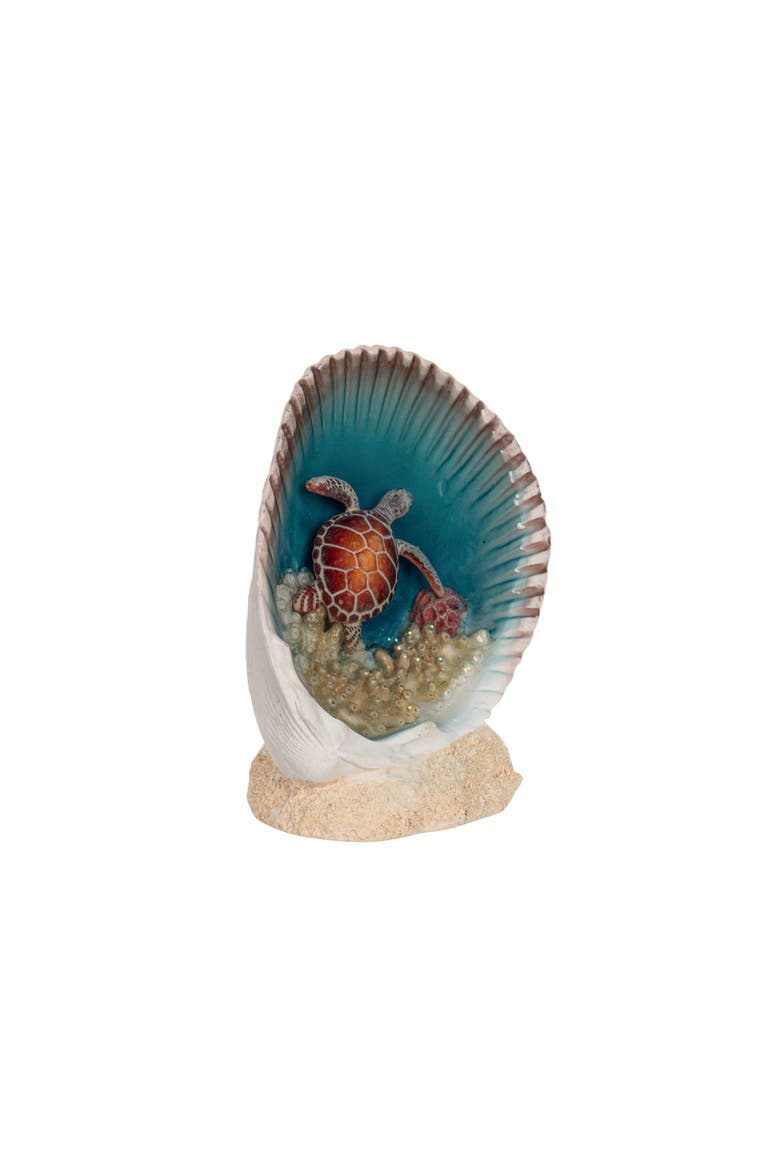 Sea Turtle In Seashell Figurine, Alternate, color, Brown