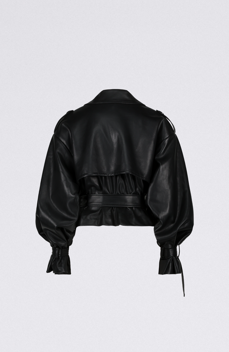 SAEMDI Cropped PU Trench Jacket, Alternate, color, Black