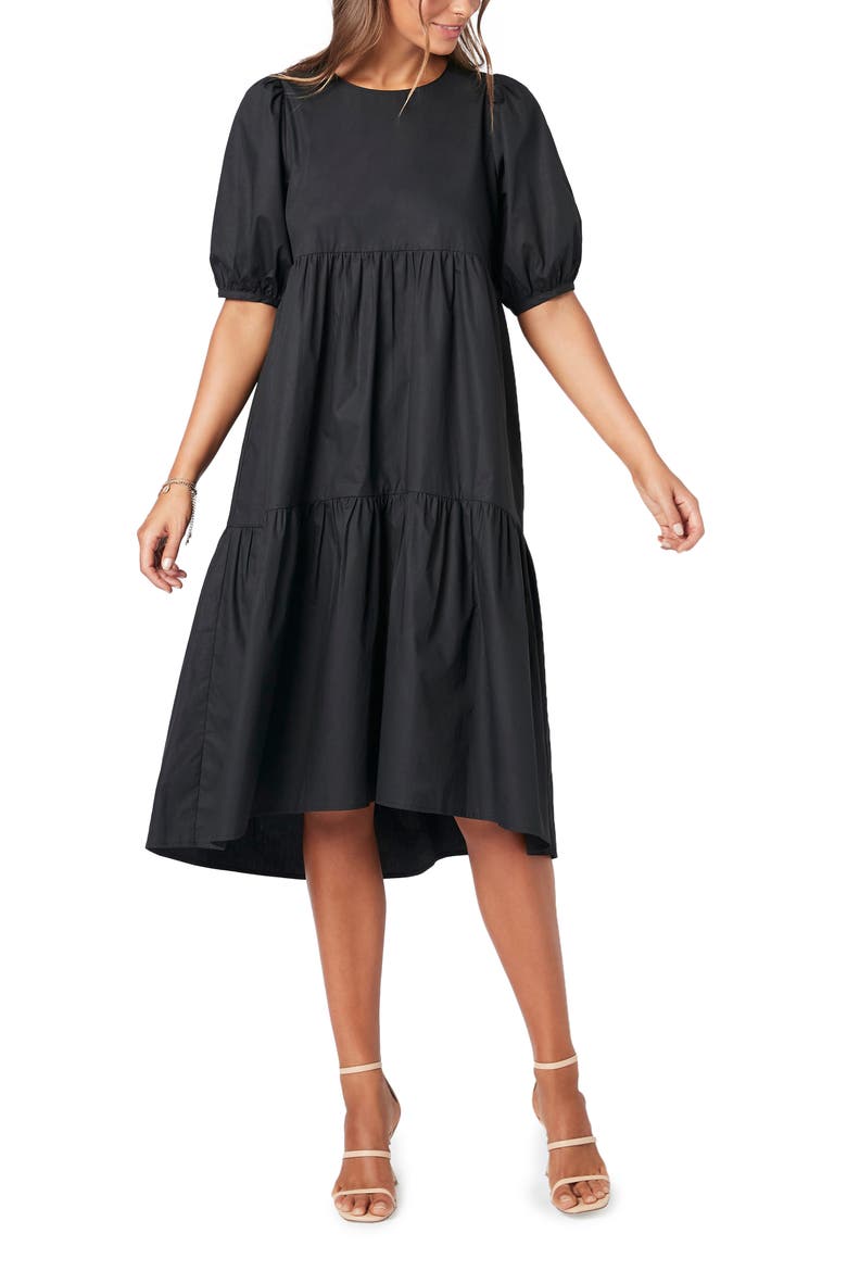 Judy Tiered Midi Dress, Main, color, BLACK