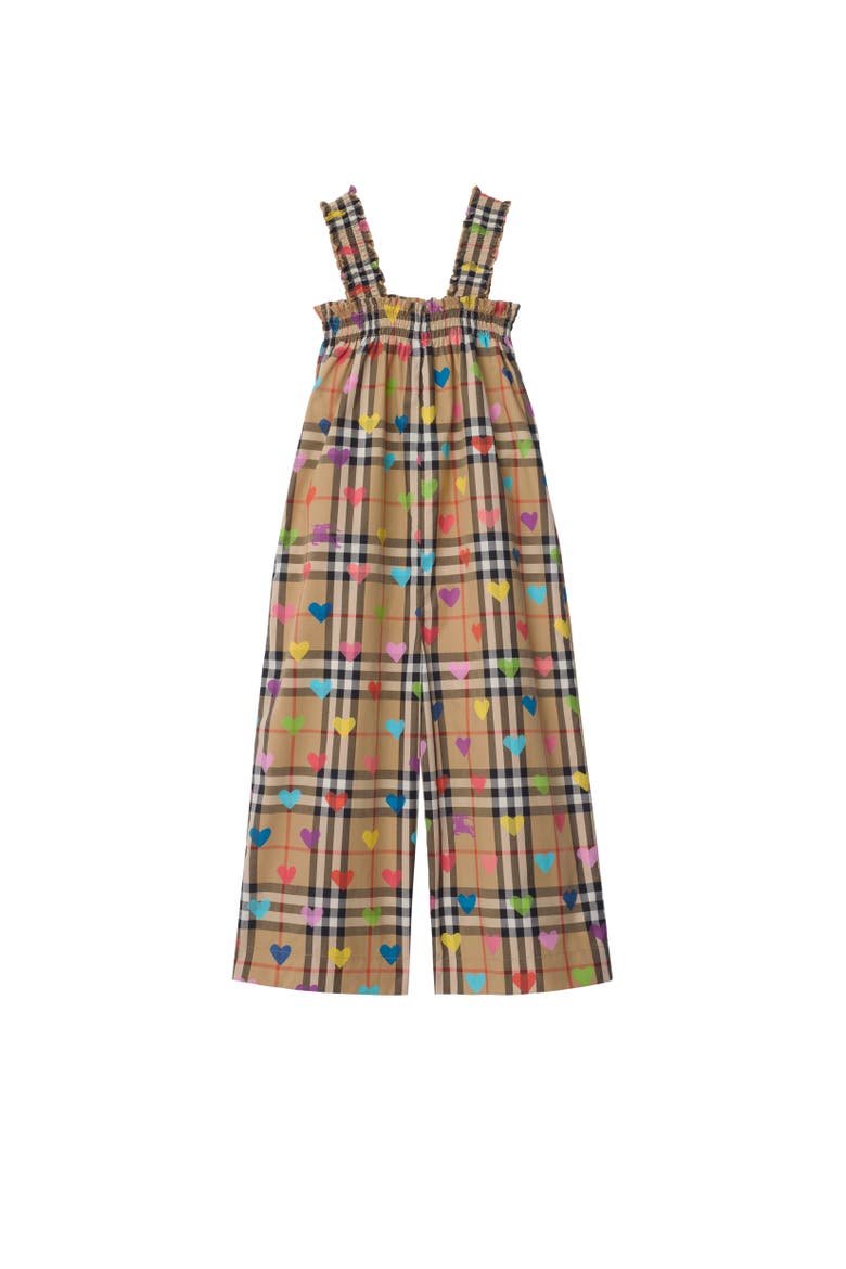 Heart Check Cotton Jumpsuit, Alternate, color, Sand beige