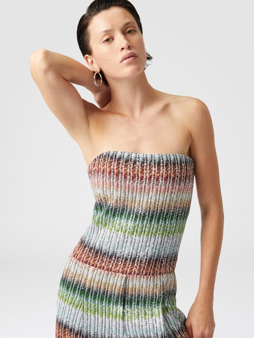 Missoni Long Bustier Jumpsuit In Gradient Zigzag Knit With Sequins In Multicoloured