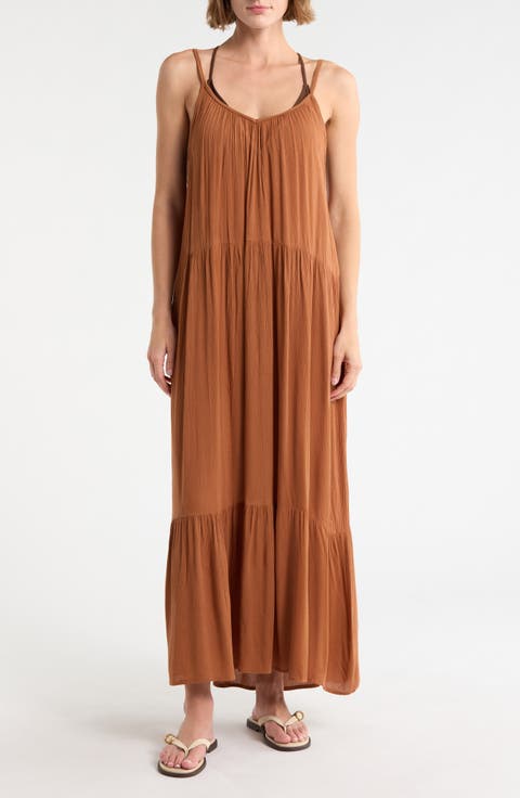 Tiered Gauze Cover-Up Midi Dress