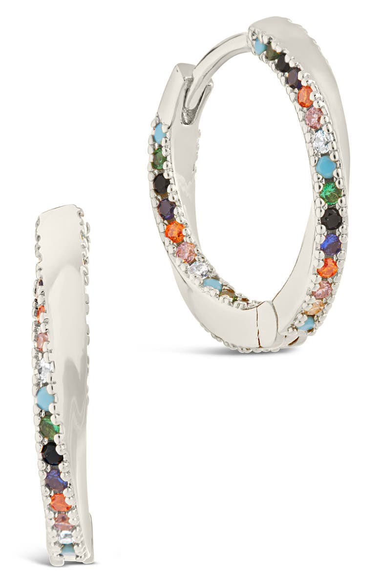 Sterling Forever Rainbow CZ Micro Hoop Earrings, Main, color, 