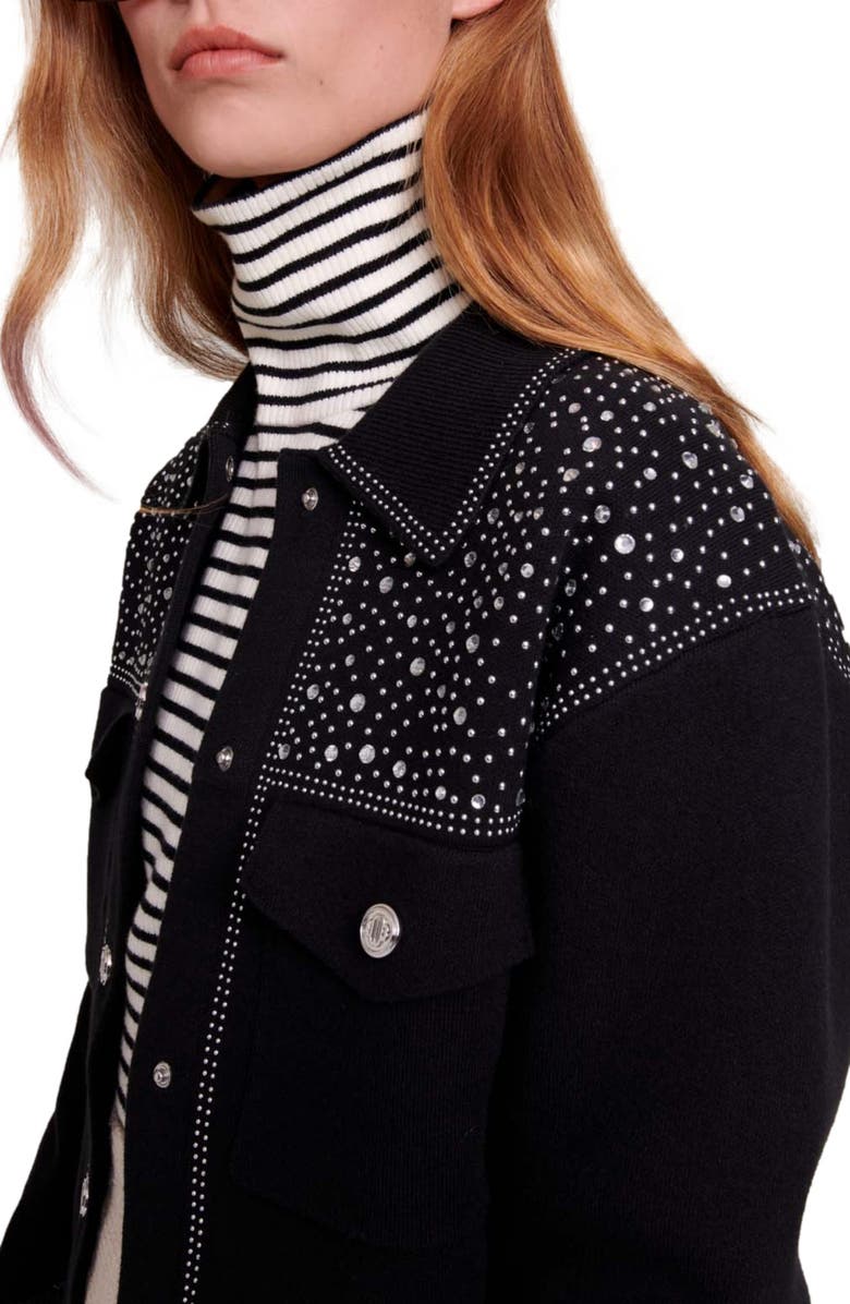 maje Rhinestone Detail Cardigan, Alternate, color,