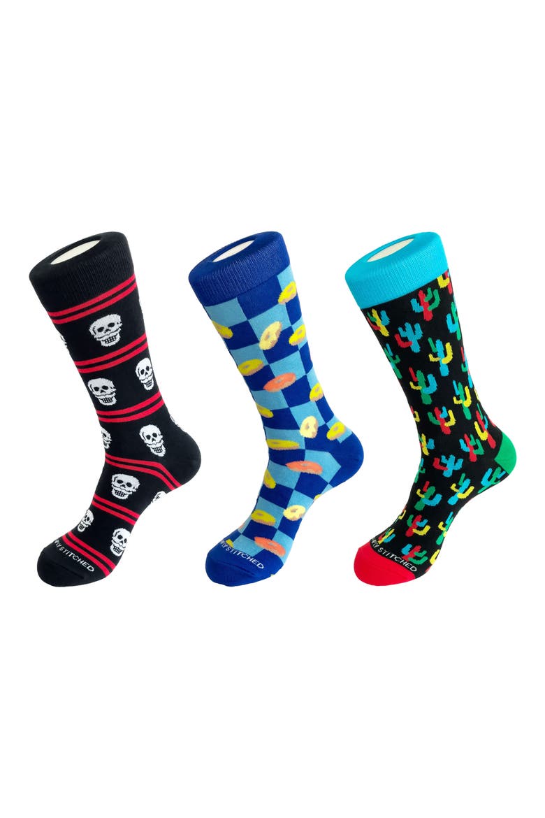3-Pack Assorted Graphic Crew Socks, Main, color, BLACK MULTI