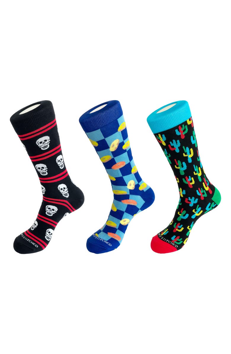 UNSIMPLY STITCHED 3-Pack Assorted Graphic Crew Socks, Main, color, Black Multi