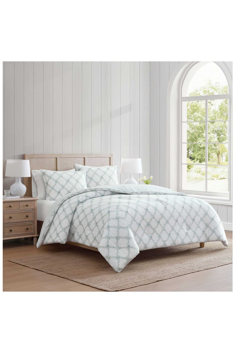 Romantic Trellis Comforter Set, Alternate, color, WHITE/ WINTER BLUE/ GREEN