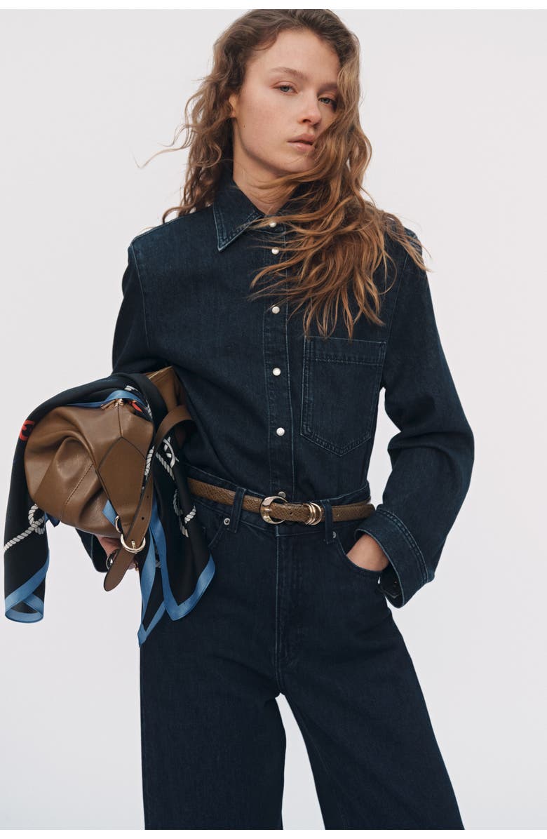 H&M Shoulder-pad Denim Shirt, Alternate, color, Denim Blue