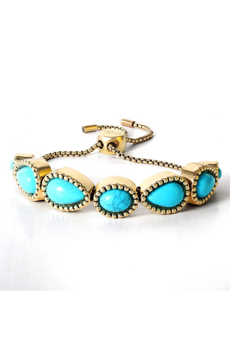 Jessica Simpson Turquoise Stone Slider Bracelet, Main, color, Gold, Turquoise