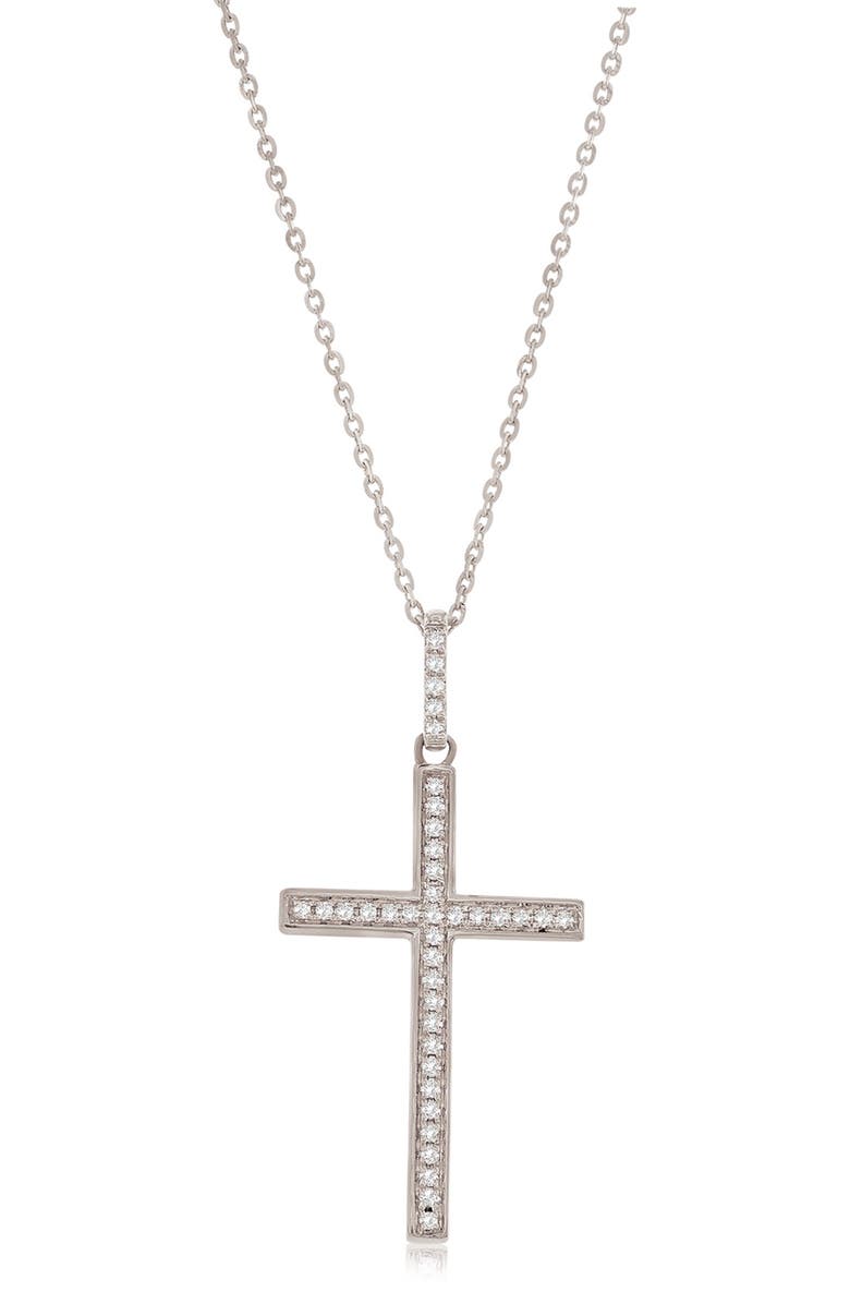 SUZY LEVIAN DIAMONDS 14K Gold Diamond Cross Pendant Necklace, Main, color, White Gold