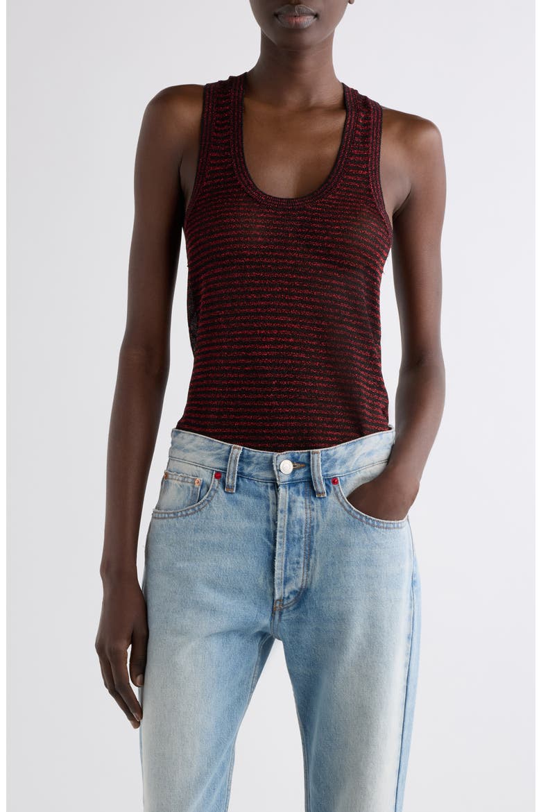 Cevara Metallic Knit Tank, Main, color, BLACK/ RED