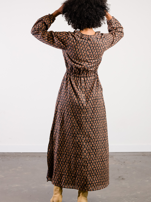 Able Caroline Ruffle Maxi Dress In Dark Block Print