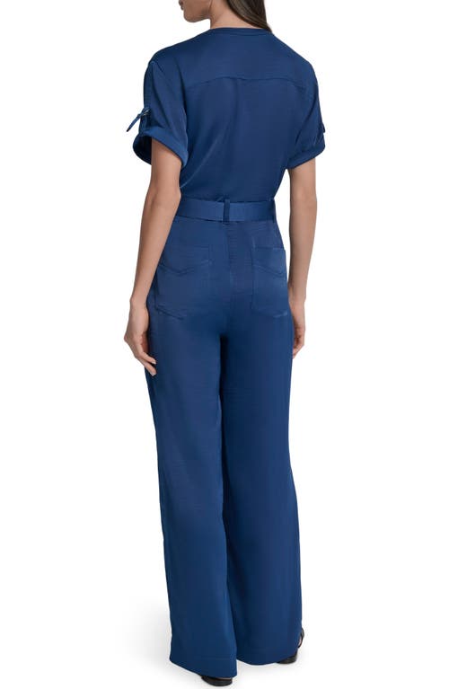 Dkny Twill Utility Jumpsuit In Blue