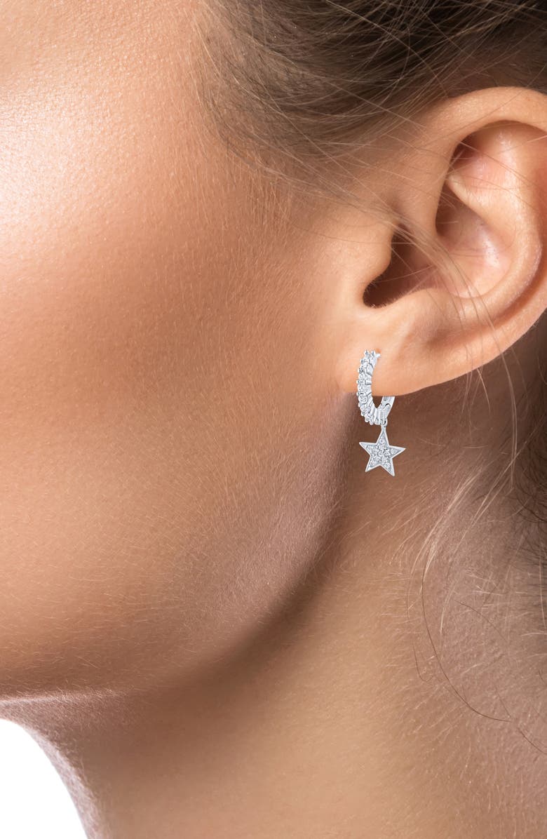 CZ by Kenneth Jay Lane Pavé Cubic Zirconia Star Drop Huggie Hoop Earrings, Alternate, color, 