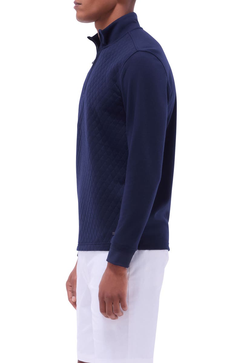 Bugatchi Quilted Quarter Zip Performance Pullover, Alternate, color, Navy