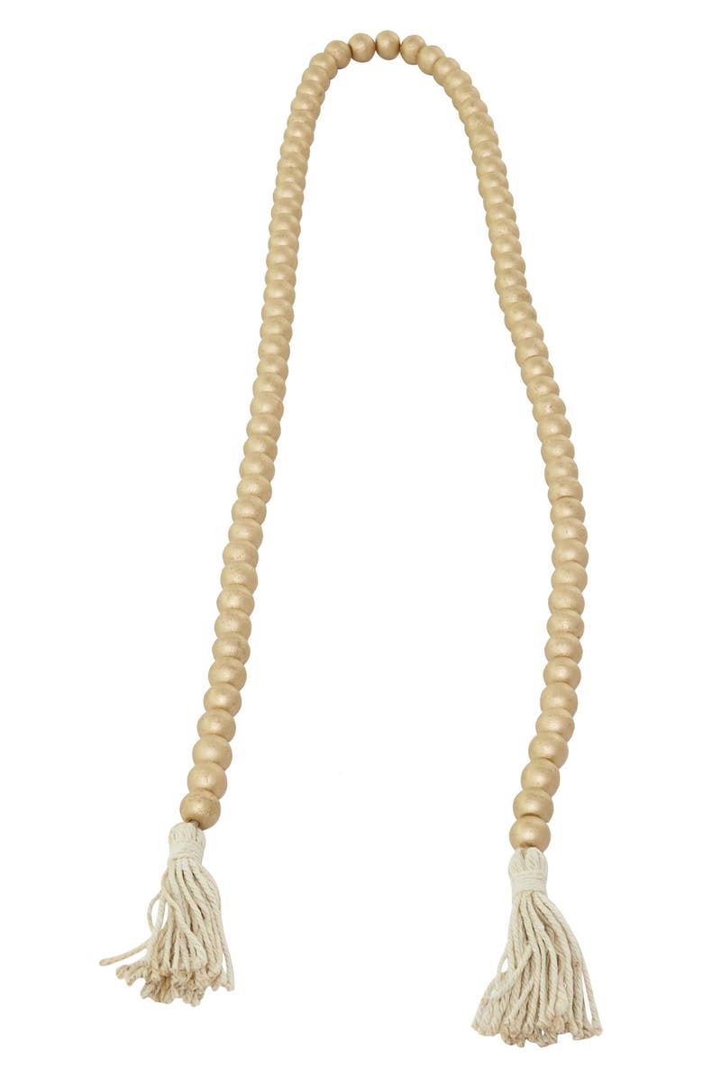 WILLOW ROW Bohemian Wood Beaded Tassel Garland, Alternate, color, Gold