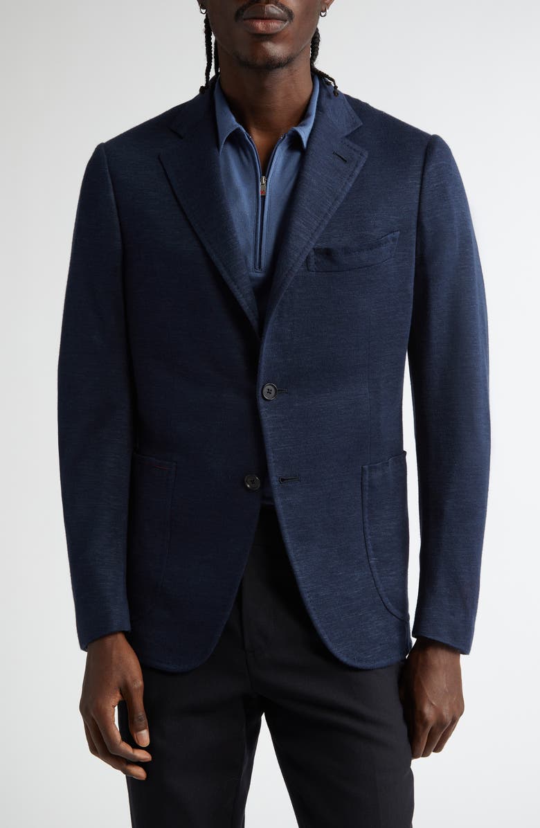 ISAIA Capri Wool, Silk & Linen Knit Sport Coat, Main, color, Navy