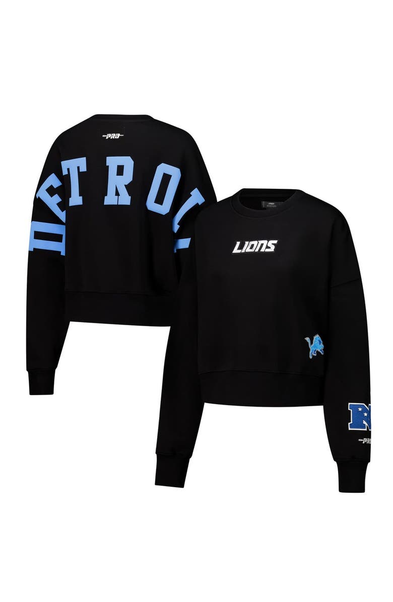 PRO STANDARD Women's Pro Standard  Black Detroit Lions Wingspan Boxy Cropped Pullover Sweatshirt, Alternate, color, 