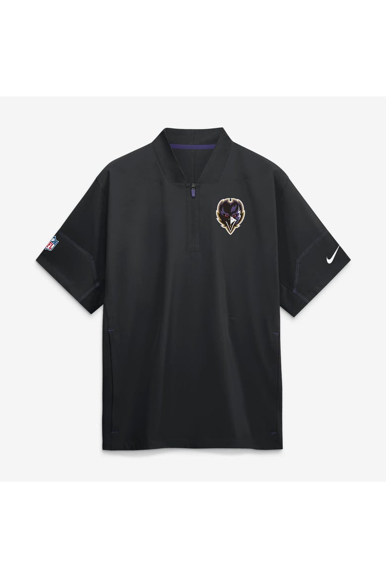 Men's Nike Black Baltimore Ravens Sideline Short Sleeve Quarter-Zip Coaches Jacket, Main, color, Black